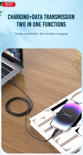 Кабель USB Lightning 2.4A 1м чорний для заряджання та передачі даних XO NB230 Rock Series - Фото 4 Кабель USB Lightning 2.4A 1м чорний для заряджання та передачі даних XO NB230 Rock Series - зображення 4