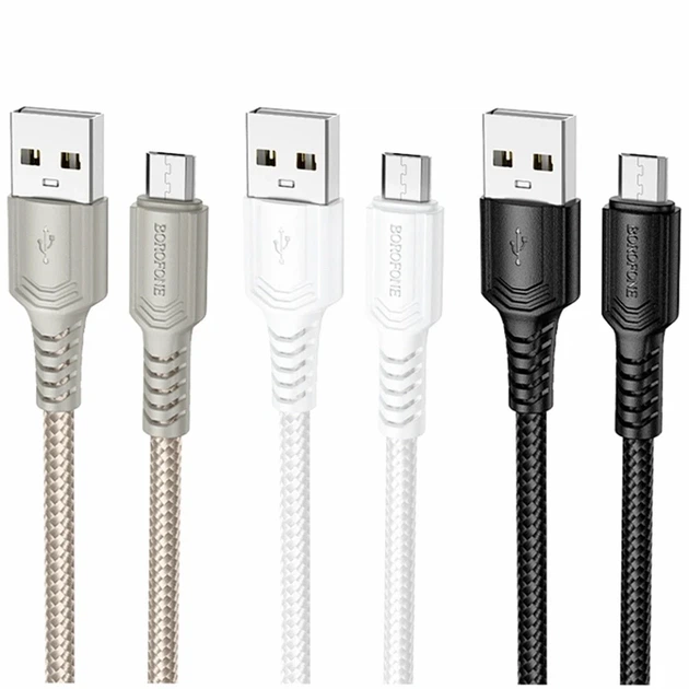 Кабель USB Micro 2.4A 1м чорний ПВХ Borofone BX116 - Фото 2 Кабель USB Micro 2.4A 1м чорний ПВХ Borofone BX116 - зображення 2