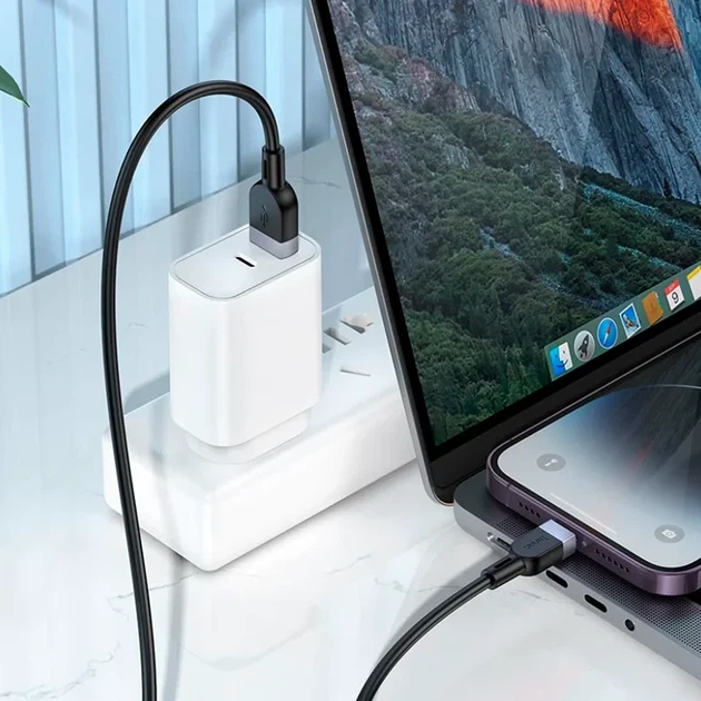 Кабель Hoco X109 3 м USB Lightning 2.4 А силіконовий чорний для заряджання та передачі даних L-подібний - Фото 3 Кабель Hoco X109 3 м USB Lightning 2.4 А силіконовий чорний для заряджання та передачі даних L-подібний - зображення 3