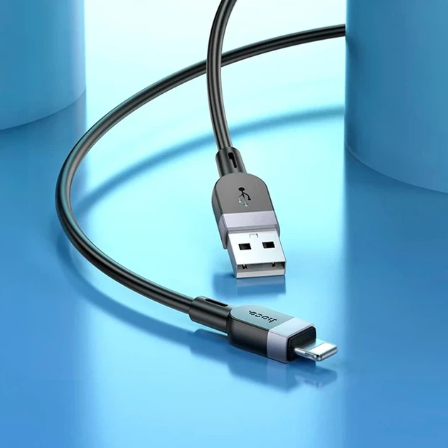 Кабель Hoco X109 3 м USB Lightning 2.4 А силіконовий чорний для заряджання та передачі даних L-подібний - Фото 6 Кабель Hoco X109 3 м USB Lightning 2.4 А силіконовий чорний для заряджання та передачі даних L-подібний - зображення 6