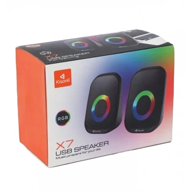 Компьютерные колонки 6 Вт 110мм USB AUX черный пластик Kisonli X7 RGB подсветка - Фото 3 Компьютерные колонки 6 Вт 110мм USB AUX черный пластик Kisonli X7 RGB подсветка - зображення 3