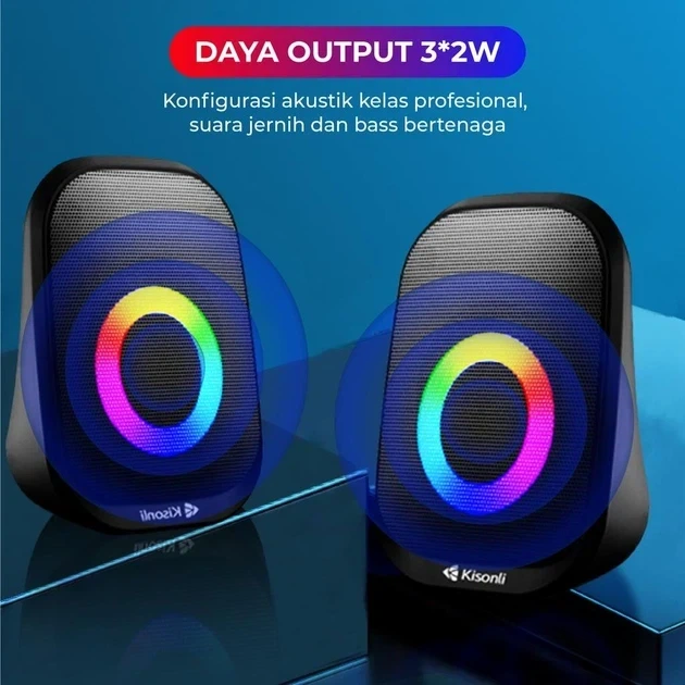 Компьютерные колонки 6 Вт 110мм USB AUX черный пластик Kisonli X7 RGB подсветка - Фото 8 Компьютерные колонки 6 Вт 110мм USB AUX черный пластик Kisonli X7 RGB подсветка - зображення 8