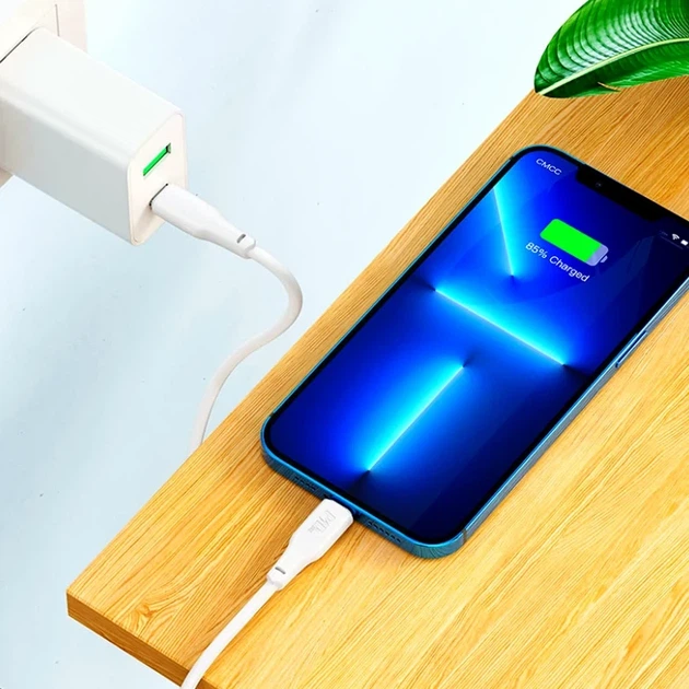 Кабель Lightning 2 м 20 Вт 3 А білий для заряджання та передачі даних Hoco X93 Force - Фото 7 Кабель Lightning 2 м 20 Вт 3 А білий для заряджання та передачі даних Hoco X93 Force - зображення 7