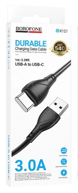 Кабель USB Type-C 3A 1м для зарядки и передачи данных черный Borofone BX121 ПВХ - изображение 5