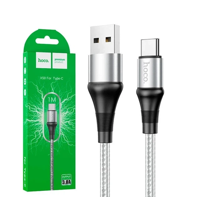 Кабель USB Type-C 3А 1м сірий Hoco X50 Excellent для заряджання та синхронізації пристроїв - зображення 5