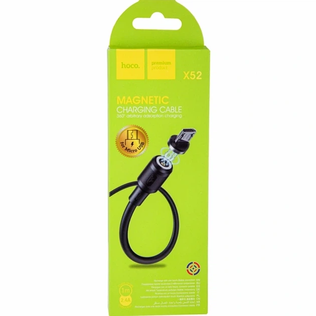 Кабель USB Hoco X52 Sereno Micro 1м 2.4А чорний магнітний для заряджання пристроїв - зображення 2