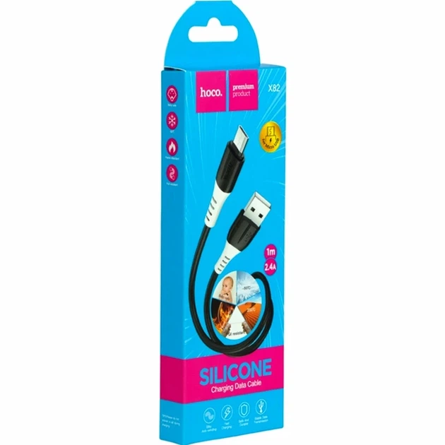 Кабель USB Micro 1м 2.4А черный Hoco X82 для зарядки и передачи данных - изображение 2