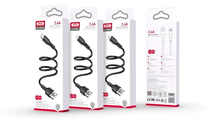 Кабель USB Lightning 2.4A 1м чорний для заряджання та передачі даних XO NB230 Rock Series - Фото 6 Кабель USB Lightning 2.4A 1м чорний для заряджання та передачі даних XO NB230 Rock Series - зображення 6