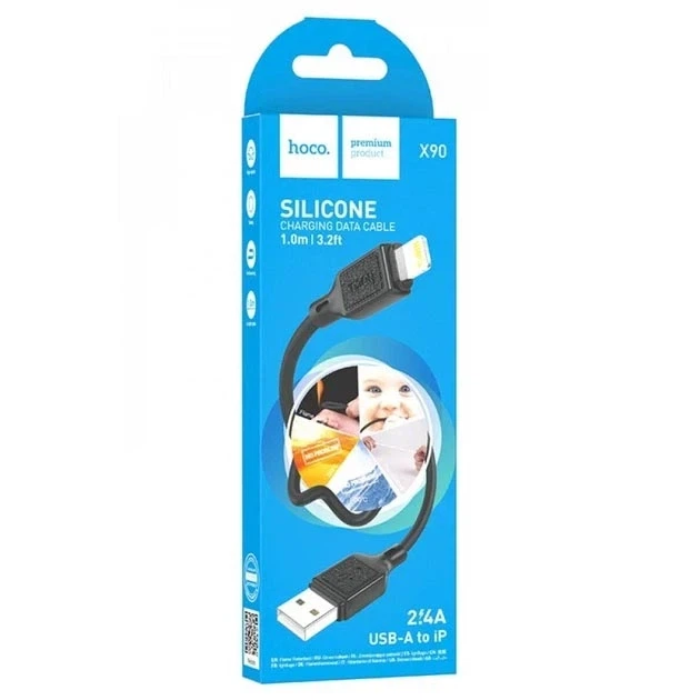 Кабель USB Hoco X90 Lightning 2.4A 1м чорний силіконовий для заряджання та передачі даних - Фото 8 Кабель USB Hoco X90 Lightning 2.4A 1м чорний силіконовий для заряджання та передачі даних - зображення 8
