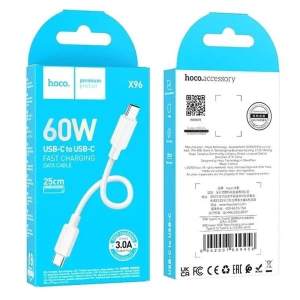 Кабель USB Type-C 60W 0.25м для швидкого заряджання та синхронізації білий Hoco X96 Hyper - зображення 7