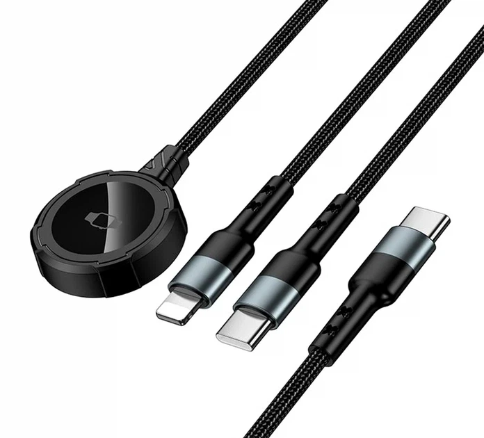 Кабель Hoco CW64 3 в 1 10 Вт 1.2 м Type-C Lightning беспроводная зарядка черный - Фото 1 Кабель Hoco CW64 3 в 1 10 Вт 1.2 м Type-C Lightning беспроводная зарядка черный - изображение 1