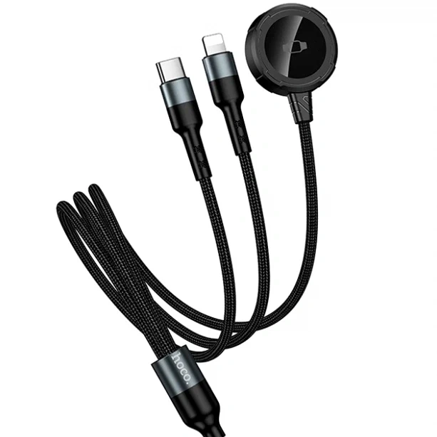 Кабель Hoco CW64 3 в 1 10 Вт 1.2 м Type-C Lightning беспроводная зарядка черный - Фото 4 Кабель Hoco CW64 3 в 1 10 Вт 1.2 м Type-C Lightning беспроводная зарядка черный - изображение 4