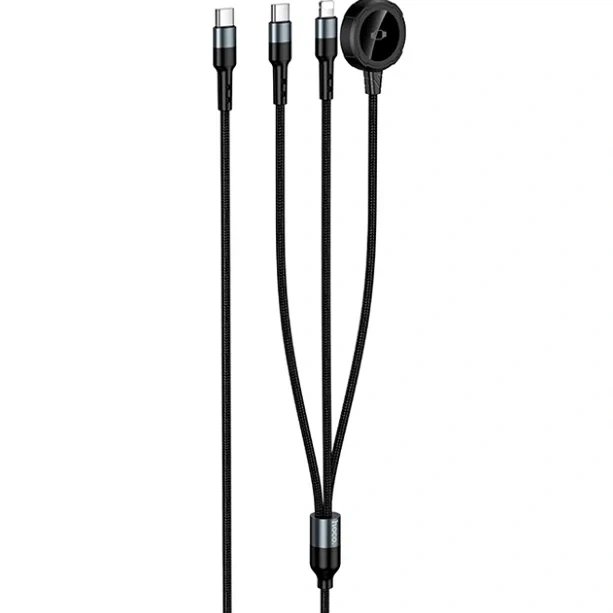 Кабель Hoco CW64 3 в 1 10 Вт 1.2 м Type-C Lightning беспроводная зарядка черный - Фото 5 Кабель Hoco CW64 3 в 1 10 Вт 1.2 м Type-C Lightning беспроводная зарядка черный - изображение 5