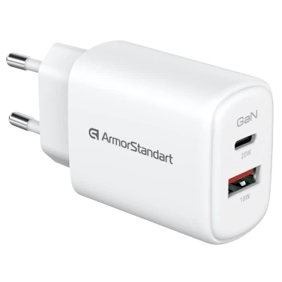 Зарядное устройство Armorstandart 1xUSB-C + 1xUSB 20W GaN white (ARM89531) - изображение 3