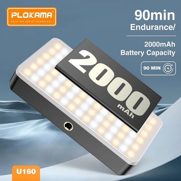 Накамерне світло PLOKAMA U160 LED 2700-6500K з акумулятором 2000 мАг та кріпленням-кліпсою Чорний - зображення 3
