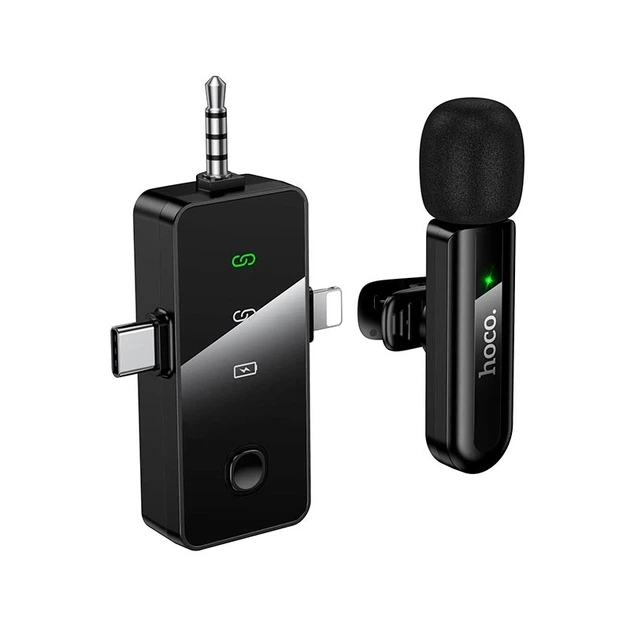 Беспроводной петличный микрофон Hoco L20B Fair 3-in-1 Lightning / Type-C / Jack 3.5mm Черный - Фото 2 Беспроводной петличный микрофон Hoco L20B Fair 3-in-1 Lightning / Type-C / Jack 3.5mm Черный - изображение 2