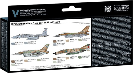 Zestaw farb akrylowych Vallejo Model Air - Wojna powietrzna - Kolory IAF od 1967 roku do dziś 8 szt x 18 ml (8429551712033) - obraz 2