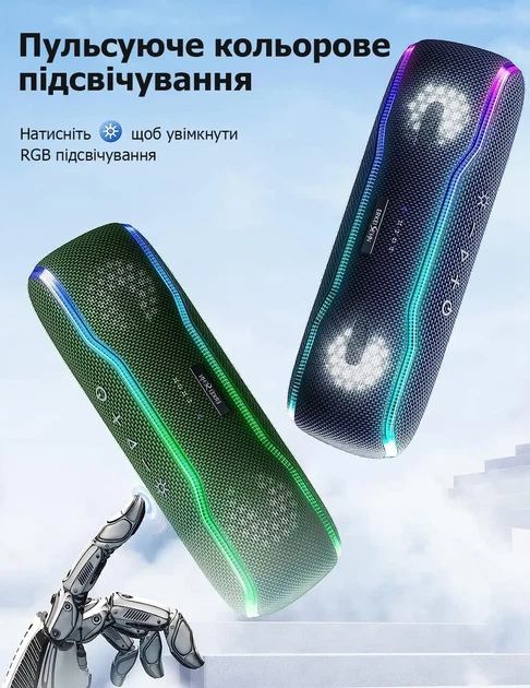 Портативна Bluetooth колонка WISETIGER 25W IPX7 водонепроникна бездротова акустика BT 5.3 RGB стерео колонка для вулиці,дому - зображення 5