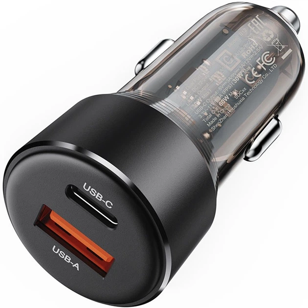 Автомобільний зарядний ACEFAST B12 (USB/Type-C 3A/60W) універсальний автомобільний зарядний пристрій для телефонів планшеїв Чорний - зображення 3