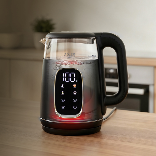 Чайник з регулятором температури Adler AD 1305 BS black silver 1,7L LED 40–100°C - изображение 11