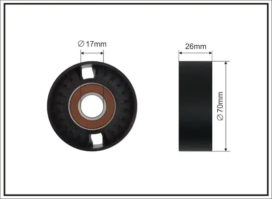 Ролик натяжний 70X17X26 Самоохолоджуваний BMW 5 E34 91-/BMW 5 E39 95-/BMW 7 E38 94- Caffaro (11400SC) - Фото 1 Ролик натяжний 70X17X26 Самоохолоджуваний BMW 5 E34 91-/BMW 5 E39 95-/BMW 7 E38 94- Caffaro (11400SC) - зображення 1