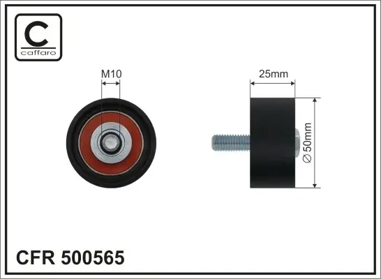 Ролик натяжний 50X10X25 AUDI A3 8V 12-/VW GOLF VII 12-/VW TIGUAN II 15- Caffaro (500565) - Фото 1 Ролик натяжний 50X10X25 AUDI A3 8V 12-/VW GOLF VII 12-/VW TIGUAN II 15- Caffaro (500565) - зображення 1
