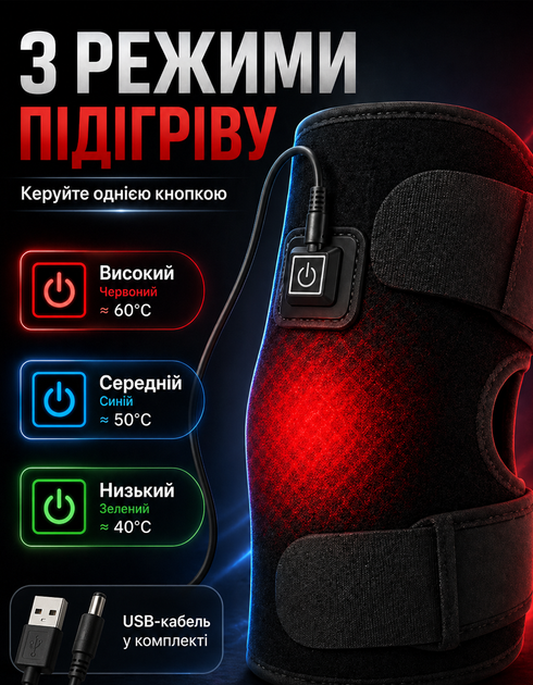 Массажер для колен с подогревом и вибрационным массажем, 3 режима нагрева, режим вибрации, портативный массажер-наколенник для восстановления мышц, расслабления и улучшения кровообращения FZ-80 - изображение 2