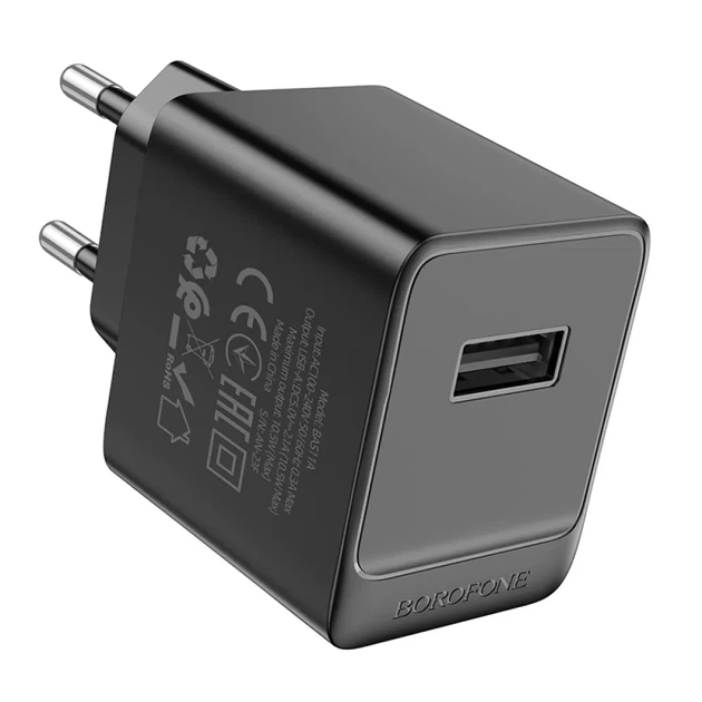 Мережевий зарядний пристрій Borofone BAS11A 10.5W з кабелем USB-C 1 м, USB-A, адаптер живлення для смартфонів, чорний - зображення 4
