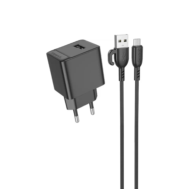 Мережевий зарядний пристрій Borofone BAS11A 10.5W з кабелем Micro-USB 1 м, USB-A, адаптер живлення для смартфонів, чорний - зображення 4