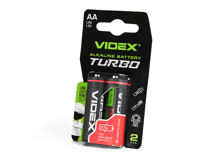 Батарейка щелочная Videx Turbo АА / LR6 blister 2 шт - Фото 2 Батарейка щелочная Videx Turbo АА / LR6 blister 2 шт - изображение 2