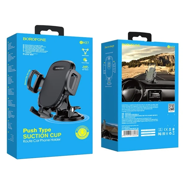 Автотримач для телефону Borofone BH37 Push Type Suction Cup, вакуумний тримач смартфона на панель/скло для зручної фіксації пристрою, чорний - Фото 6 Автотримач для телефону Borofone BH37 Push Type Suction Cup, вакуумний тримач смартфона на панель/скло для зручної фіксації пристрою, чорний - зображення 6