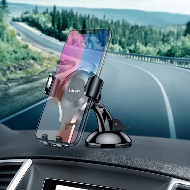 Автодержатель для телефона Baseus Osculum Type Gravity Car Mount SUYL-XP01, гравитационный держатель на панель/лобовое стекло, черный - изображение 7