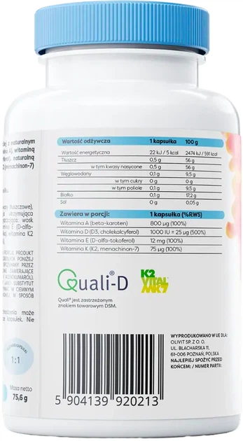 Suplement diety Osavi ADEK Vitamins 120 kapsułek (5904139920213) - obraz 2