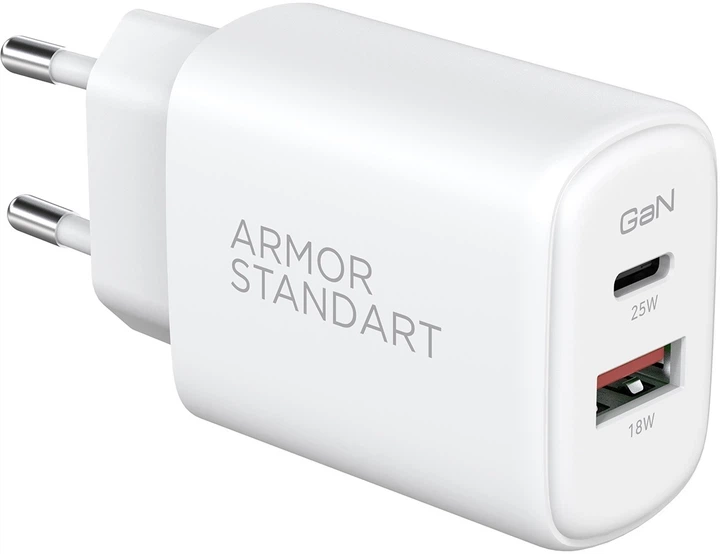 Мережевий зарядний пристрій ArmorStandart Poweraze 25W GaN Type-C + USB-A (ARM87067) (White) - Фото 1 Мережевий зарядний пристрій ArmorStandart Poweraze 25W GaN Type-C + USB-A (ARM87067) (White) - изображение 1