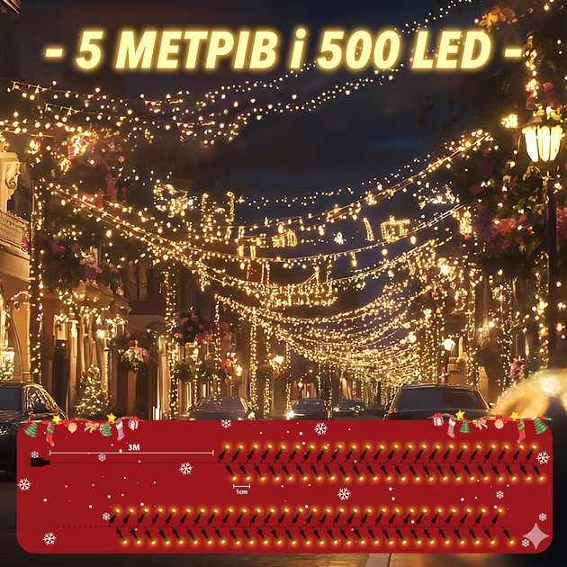 SALCAR 5 м 500 LED Класстерная Гирлянда Внешняя / Внутренняя | 8 Режимов | Таймер | Память | Водонепроницаемая IP44 | Теплый Белый - изображение 5