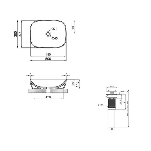 Комплект Qtap Cardinal 500×380 White: накладна раковина + змішувач Arvin Chrome + донний клапан PU02 + сифон - зображення 3
