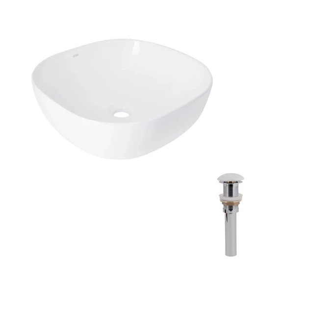 Комплект Qtap Kolibri 400×400 White: накладная раковина + смеситель Gemini Chrome + донный клапан PU02 + сифон - изображение 2