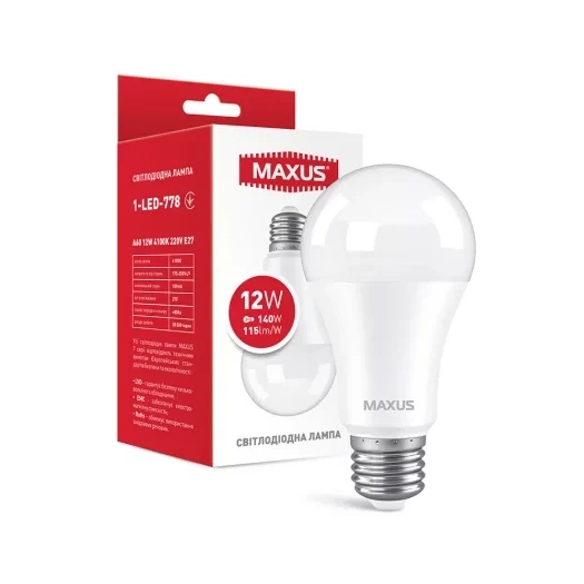 LED лампа MAXUS A60 12W 4100K 220V E27 (1-LED-778) - Фото 1 LED лампа MAXUS A60 12W 4100K 220V E27 (1-LED-778) - зображення 1