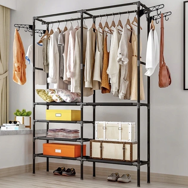 Вешалка для одежды двойная с полками Ruhhy 22671 XXL 173×36×108 см, гардероб в стиле лофт, стойка для одежды с полками - изображение 2