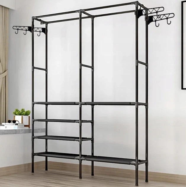 Вешалка для одежды двойная с полками Ruhhy 22671 XXL 173×36×108 см, гардероб в стиле лофт, стойка для одежды с полками - изображение 5