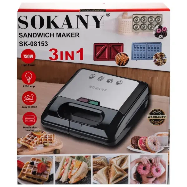 Мультипекарь Sokany SK-08153 на 3 пластины с антипригарным покрытием 1750 Вт - Фото 8 Мультипекарь Sokany SK-08153 на 3 пластины с антипригарным покрытием 1750 Вт - изображение 8