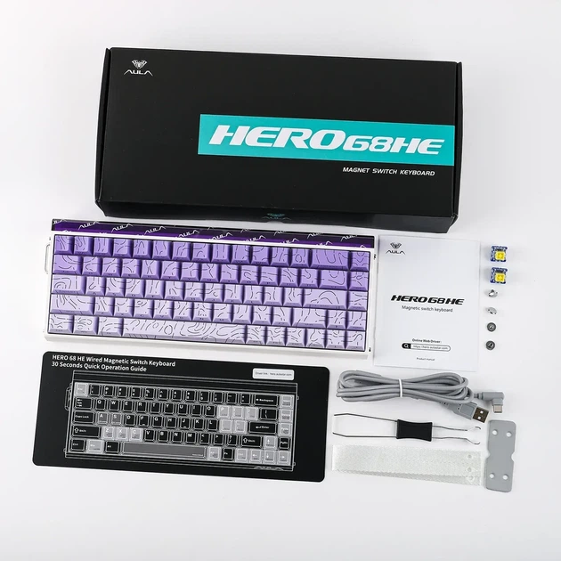 Магнитная клавиатура AULA HERO 68 HE Purple Contours, размер 65%, Hall Effect, Rapid Trigger, 8000 Гц опроса, RGB подсветки - Фото 1 Магнитная клавиатура AULA HERO 68 HE Purple Contours, размер 65%, Hall Effect, Rapid Trigger, 8000 Гц опроса, RGB подсветки - изображение 1