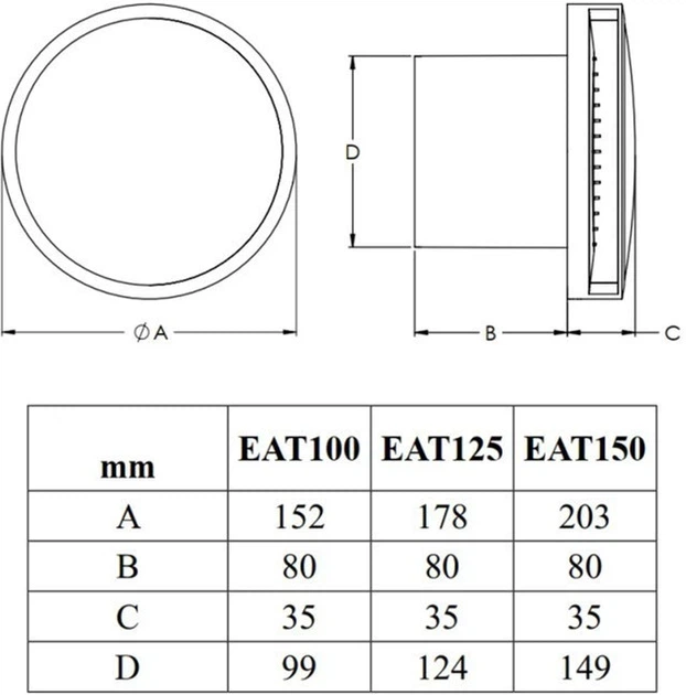 Витяжний вентилятор Europlast EAT125S з кульковим підшипником, срібло - зображення 2