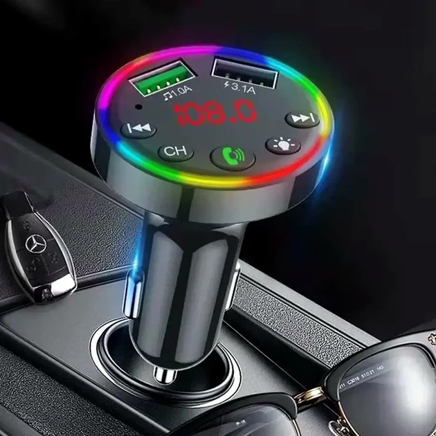 Автомобильный Bluetooth FM-трансмиттер 2 USB 3.1A зарядка для авто CTC-109 LED дисплей RGB подсветка - изображение 5