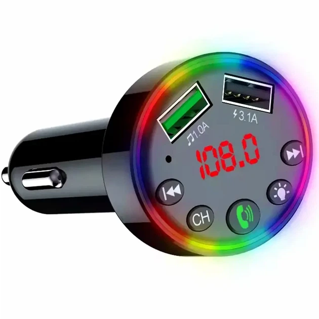 Автомобильный Bluetooth FM-трансмиттер 2 USB 3.1A зарядка для авто CTC-109 LED дисплей RGB подсветка - изображение 7