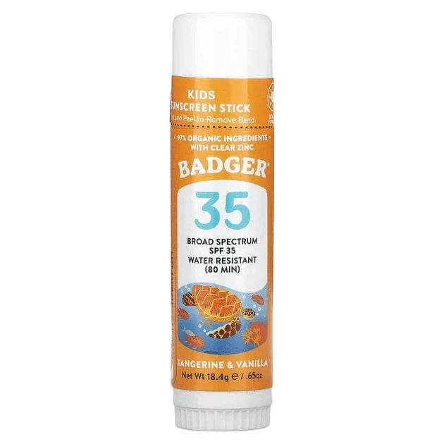 Натуральный минеральный солнцезащитный сток для лица SPF 35, мандарин и ваниль, Kids, Badger Company, 18.4 г - изображение 3