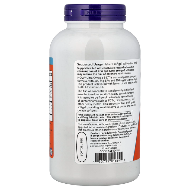 Рыбий жир NOW Foods "Ultra Omega 3-D Fish Oil" жирные кислоты омега 3 с витамином D3, 1385 мг (180 желатиновых капсул) - Фото 3 Рыбий жир NOW Foods "Ultra Omega 3-D Fish Oil" жирные кислоты омега 3 с витамином D3, 1385 мг (180 желатиновых капсул) - изображение 3