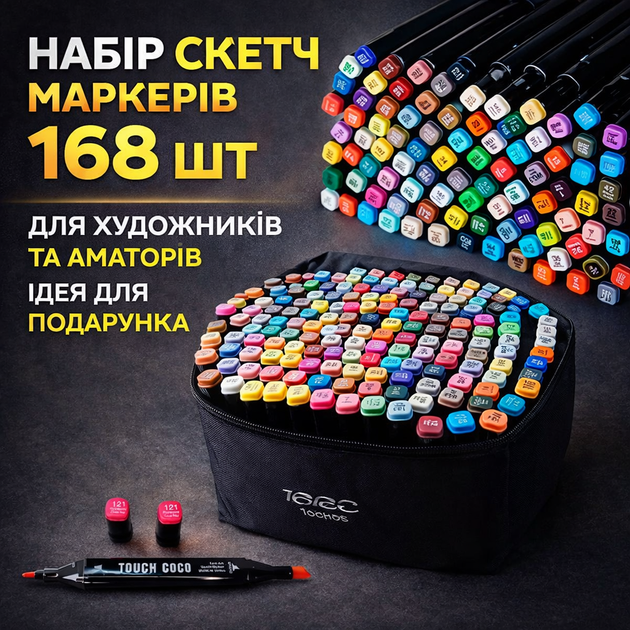 Спиртовые скетч-маркеры 168 ШТ в чехле, двусторонние фломастеры для рисования, иллюстраций, дизайна и скетчинга - изображение 5