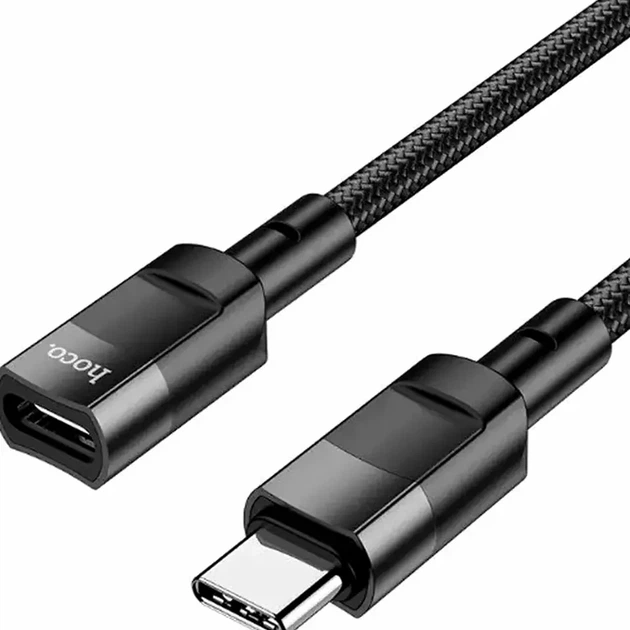 Кабель переходник Type-C папа на Type-C мама 1,2м 3А для зарядки и передачи данных HOCO U107 черный - Фото 1 Кабель переходник Type-C папа на Type-C мама 1,2м 3А для зарядки и передачи данных HOCO U107 черный - изображение 1