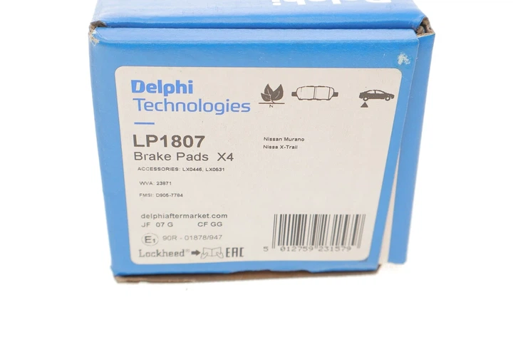Колодки гальмові Delphi LP1807 Nissan X-Trail, Qashqai, Murano, Tiida, Juke, Teana, Leaf; Renault Kaleos; Suzuki Grand Vitara; Infiniti M, G, FX, EX 440608H3X5, D40603JY0A, D4060JA00J - зображення 8
